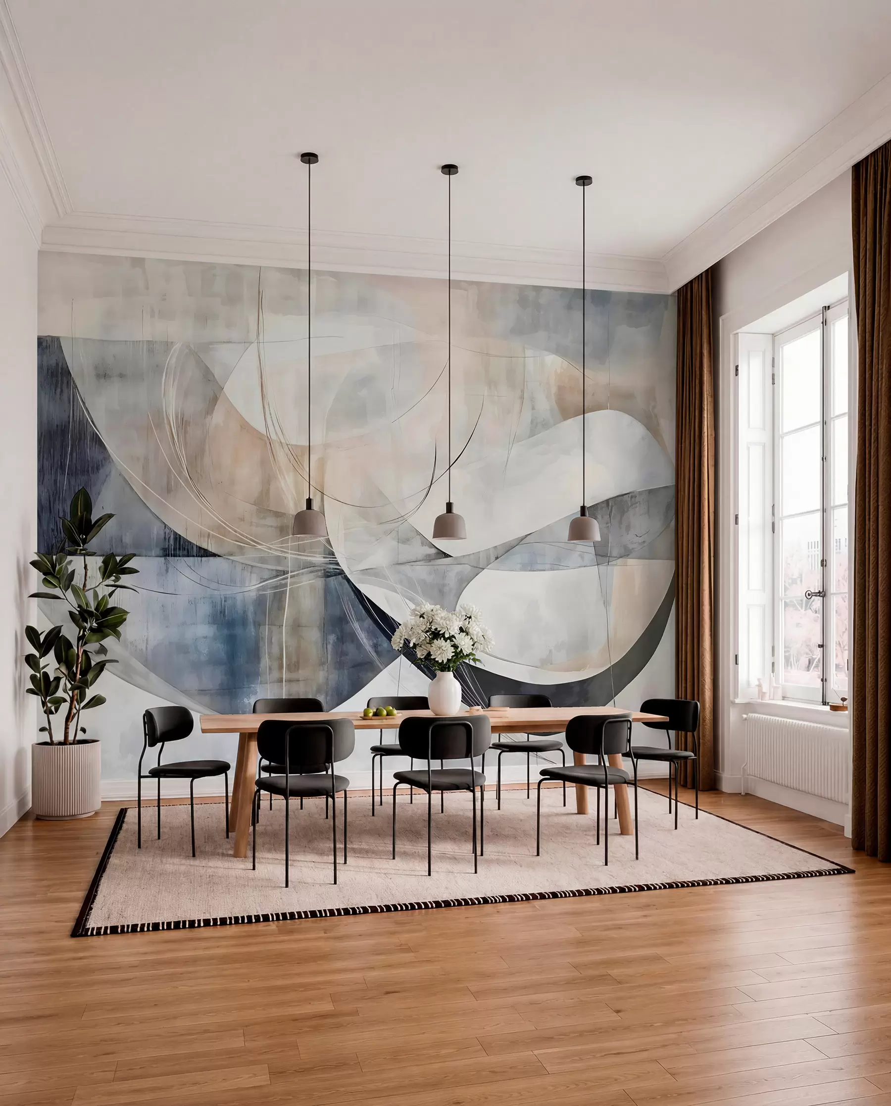 murales de pared Pinceladas amplias en azul w08461