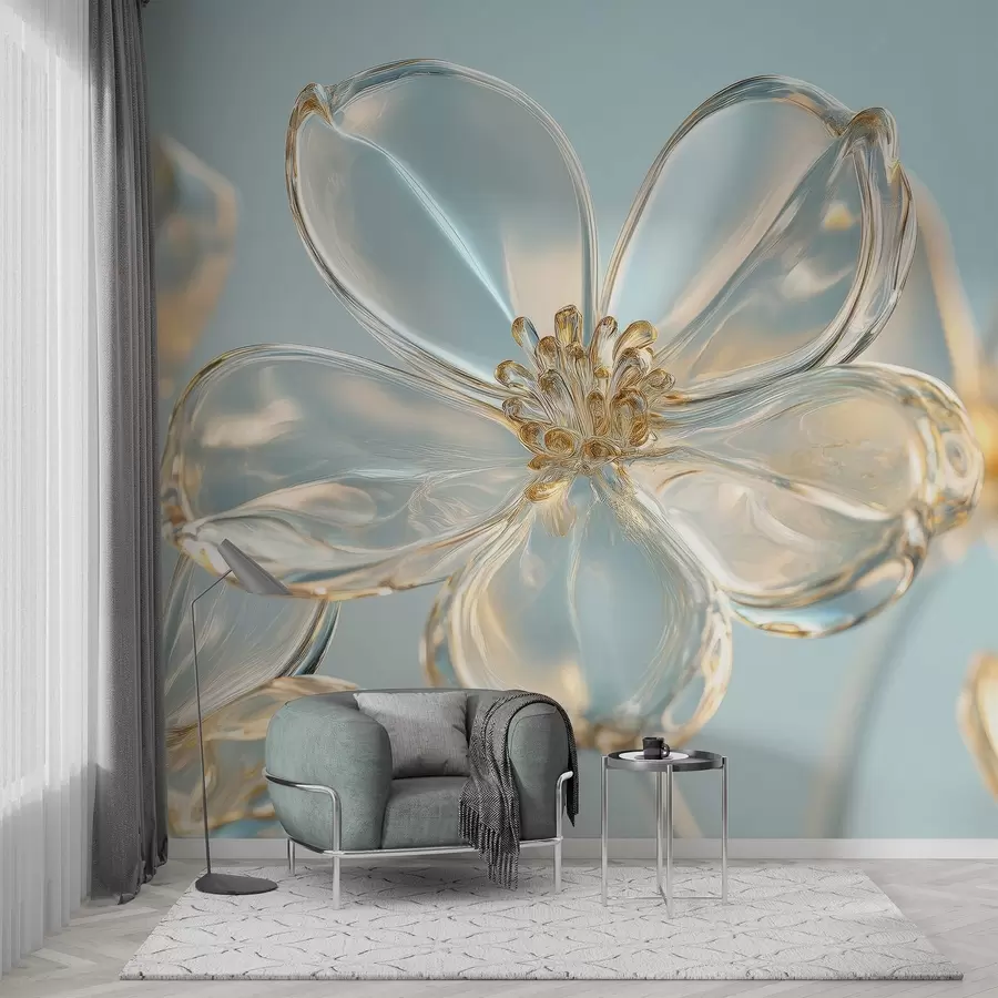 murales de pared grandes flores de cristal en tonos azules w02521