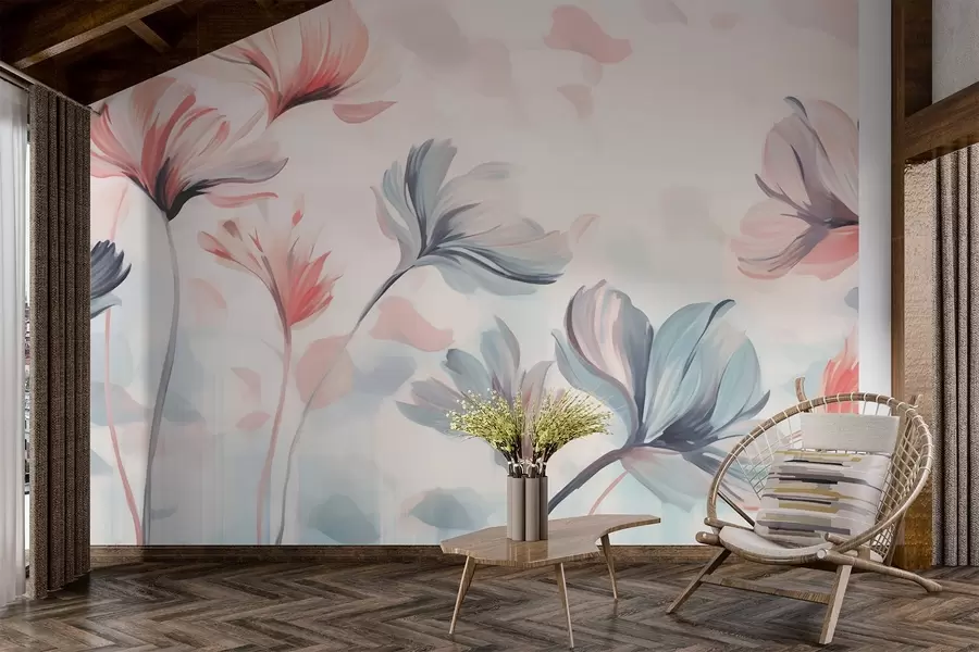 murales de pared Flores silvestres en colores pastel w02457