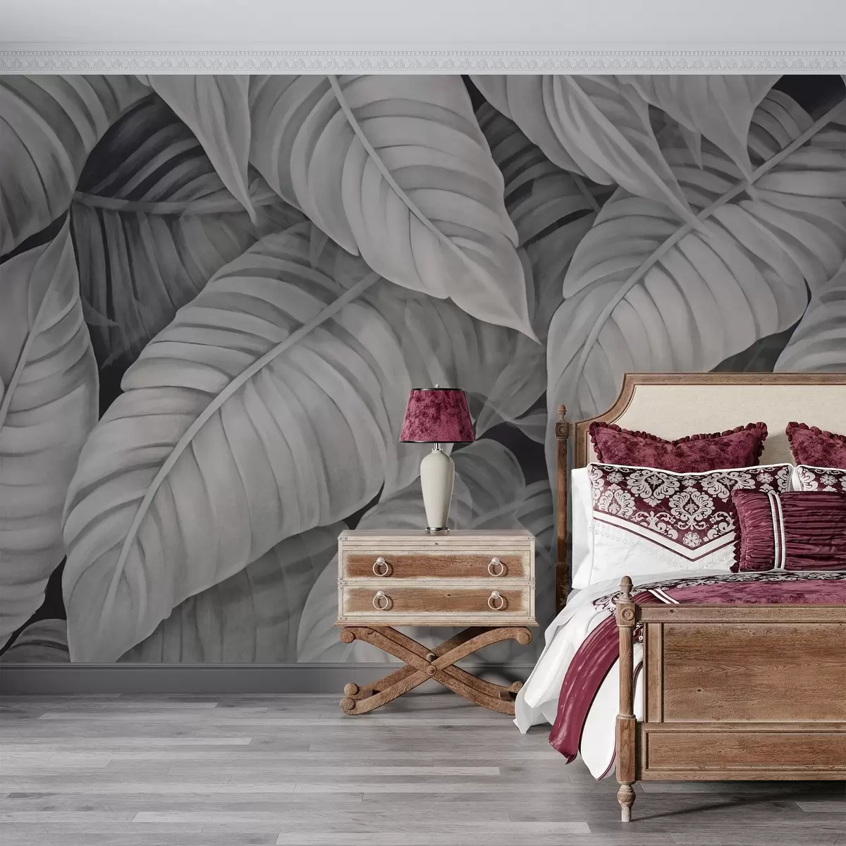 murales de pared Imagen monocroma de hojas tropicales w02463