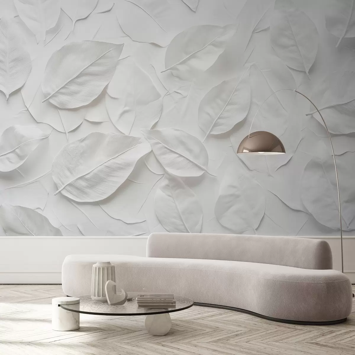 murales de pared Abstracción floral blanca de hojas w08494