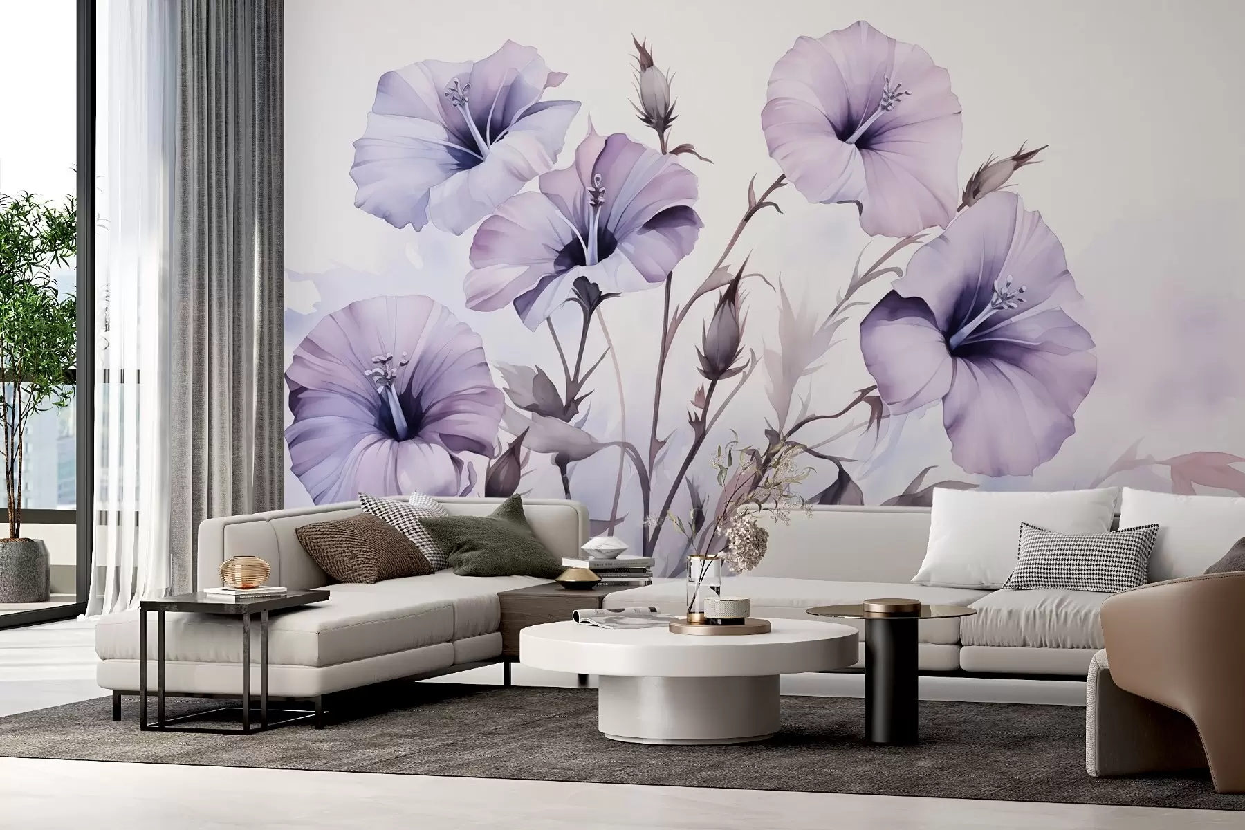 murales de pared Flores de petunia imitación acuarela w02466