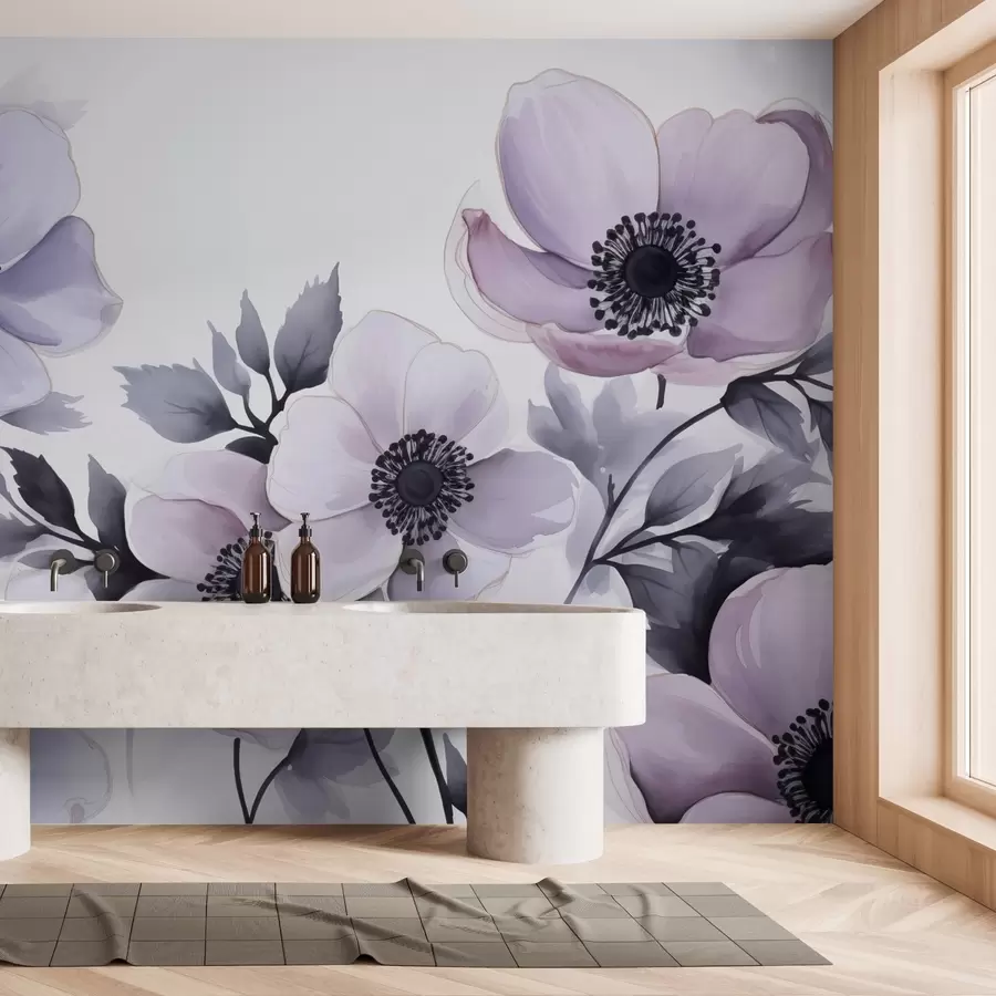 Murales de pared Flores violeta púrpura imitación acuarela w02494 murales de pared Flores violeta púrpura imitación acuarela w02494