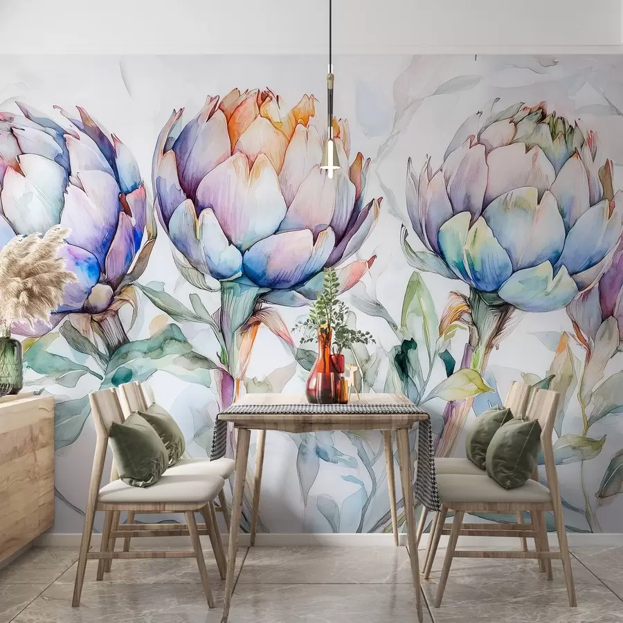 murales de pared Bonito dibujo de alcachofas, estilo acuarela, colorido w02482