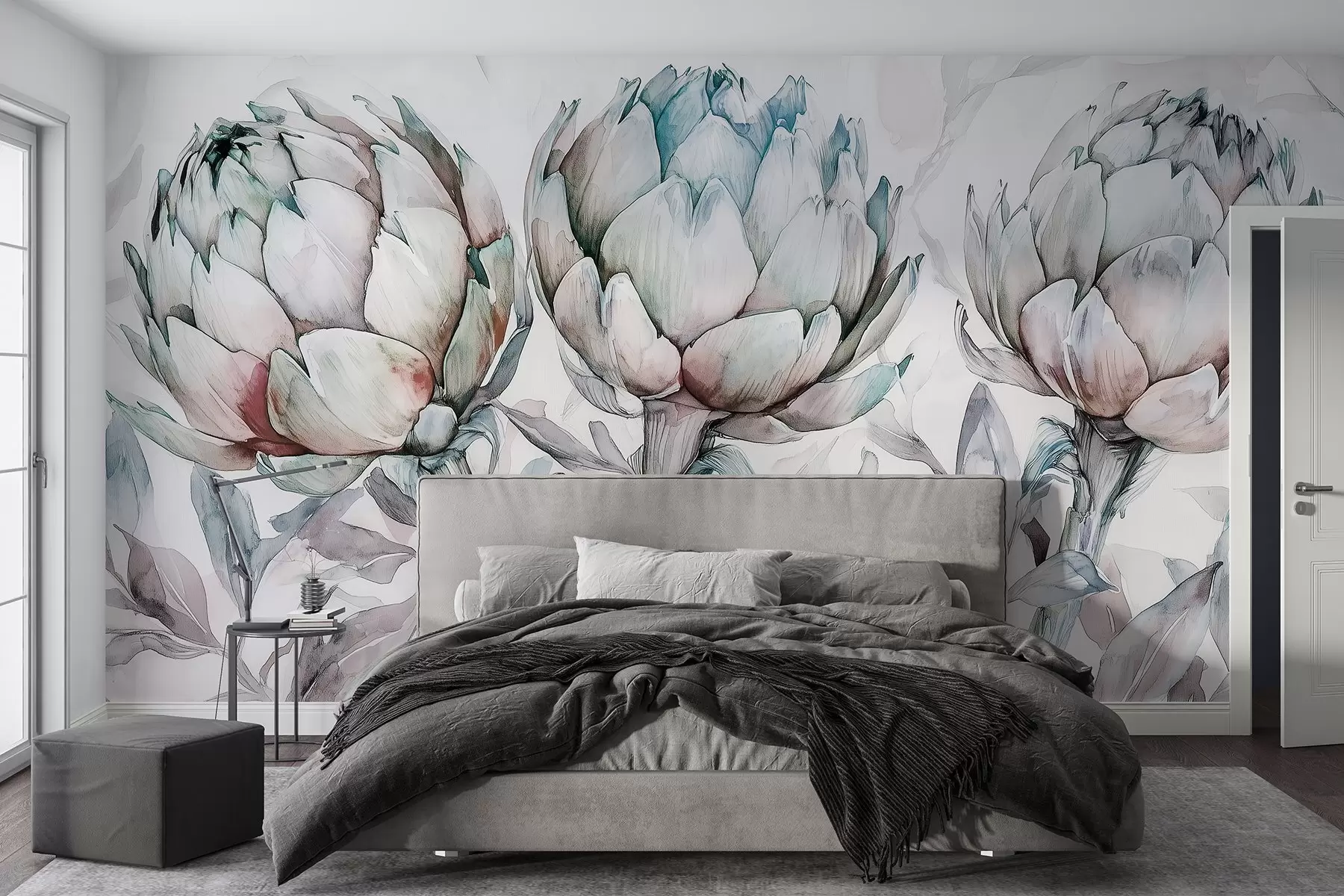 murales de pared Bonito dibujo de alcachofas, estilo acuarela, colores suaves w02482v1