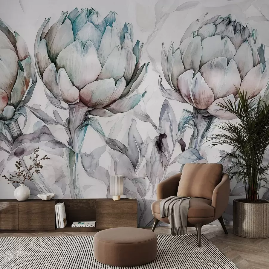 murales de pared Bonito dibujo de alcachofas, estilo acuarela, colores suaves w02482v1