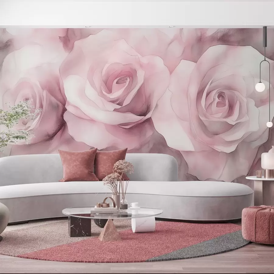 murales de pared Hermosas rosas, estilo acuarela, colores rosas, bohemio w02492v1