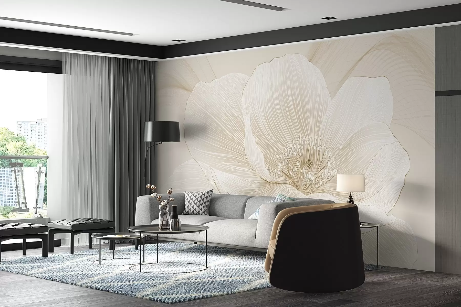 murales de pared Flor grande dibujada w02511