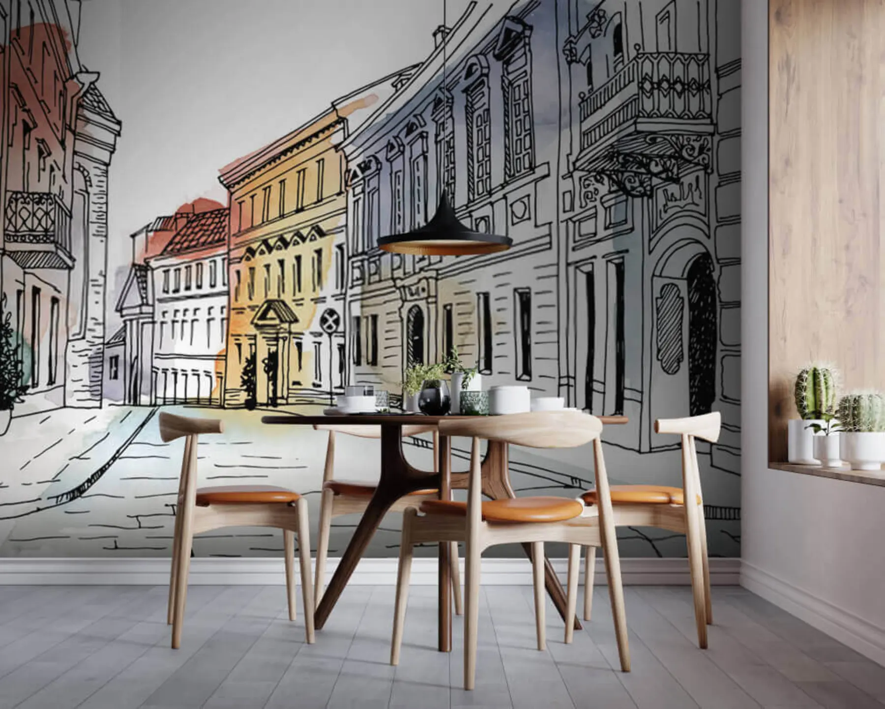 murales de pared Casco antiguo, rotulador y acuarela u51062