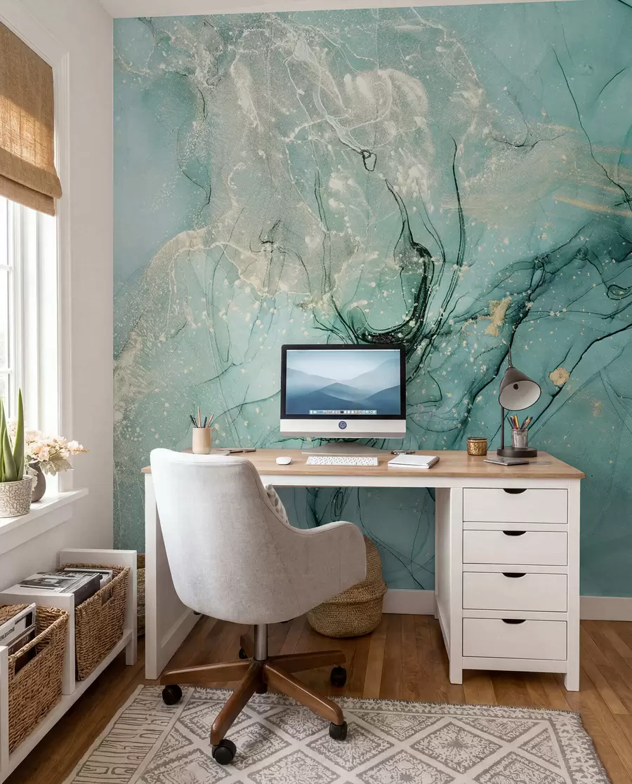 murales de pared Mármol turquesa con una fina bruma u51399
