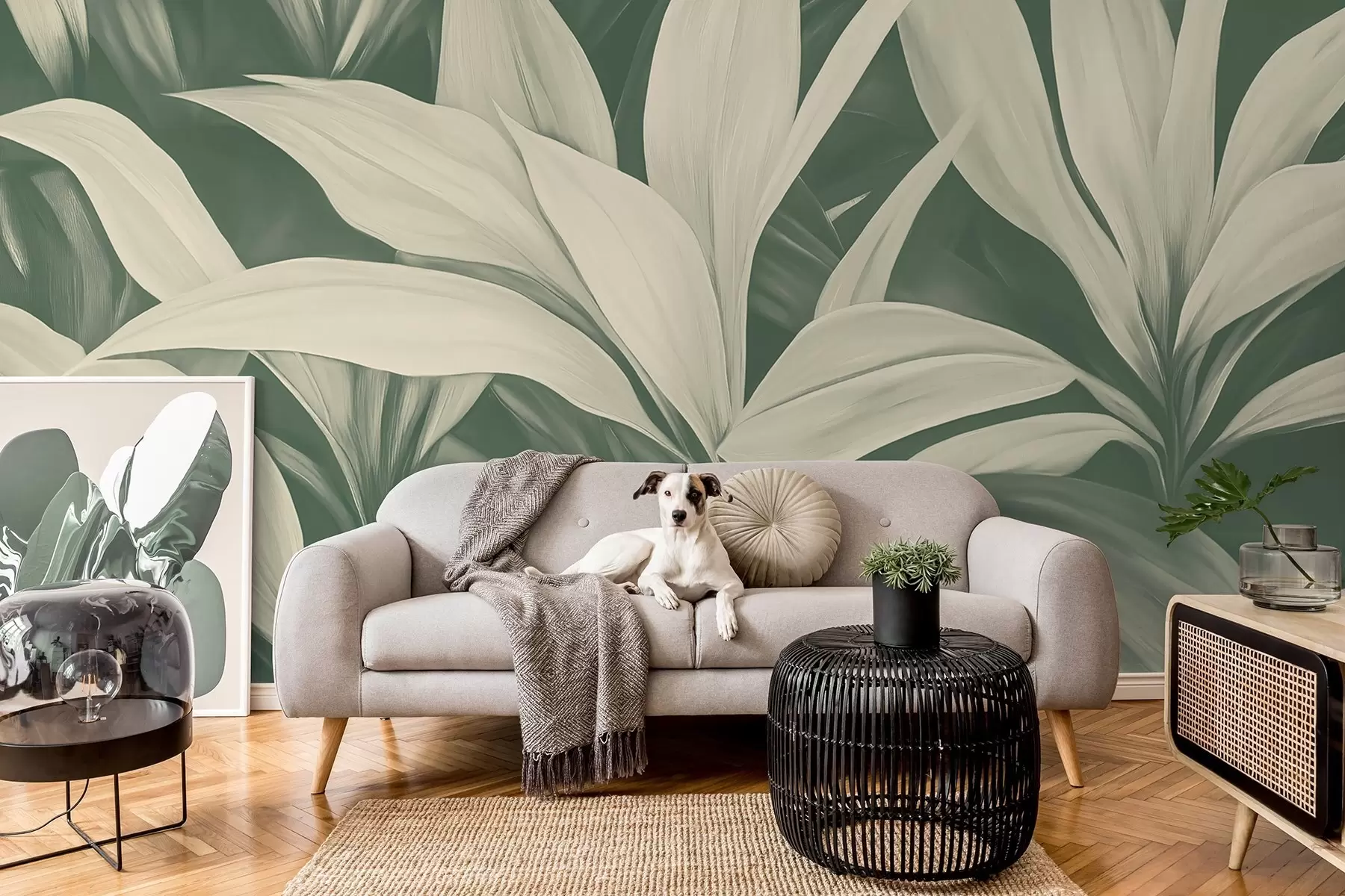 murales de pared Grandes hojas de plantas verdes w08501v1