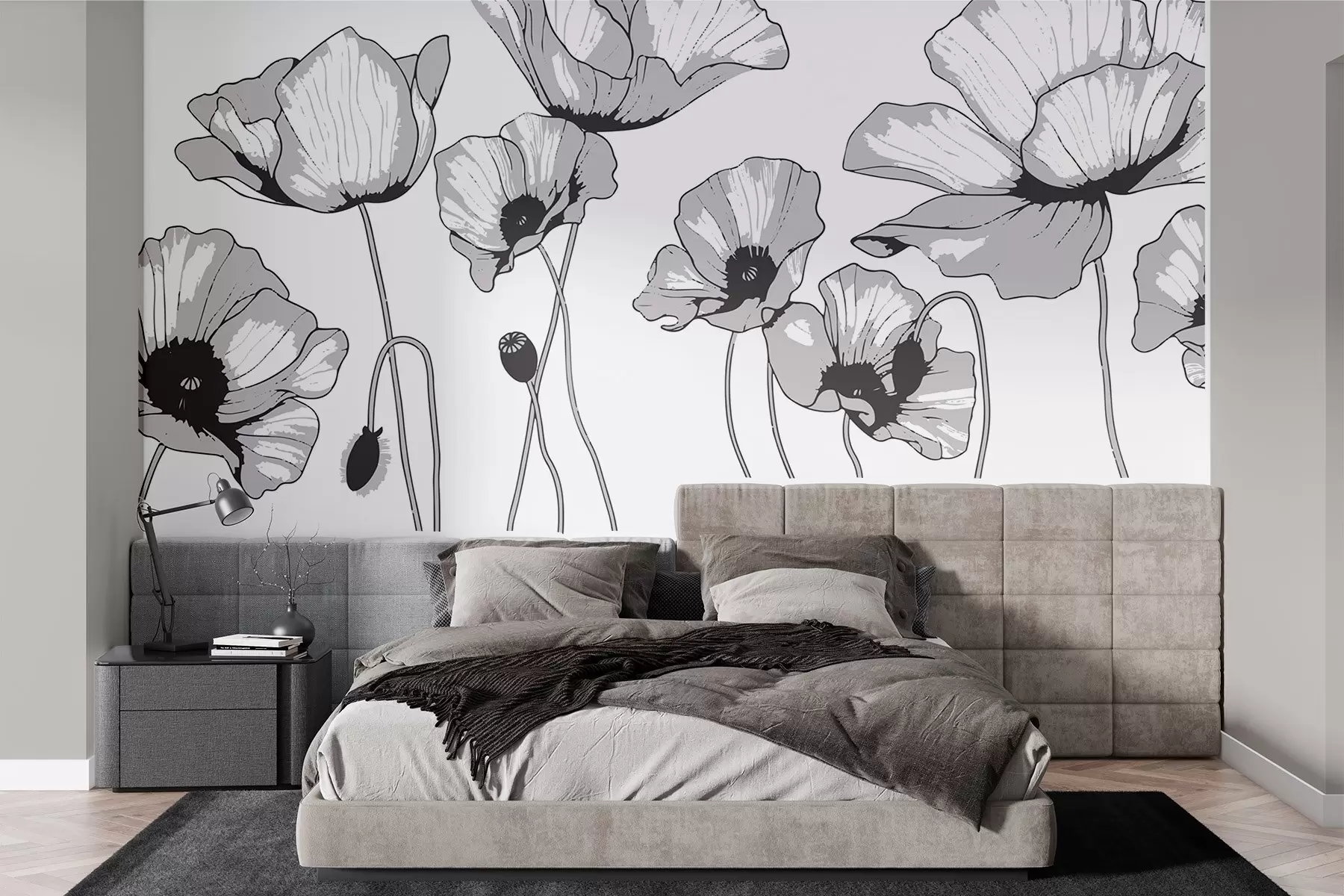 murales de pared Amapolas blancas y negras w02528