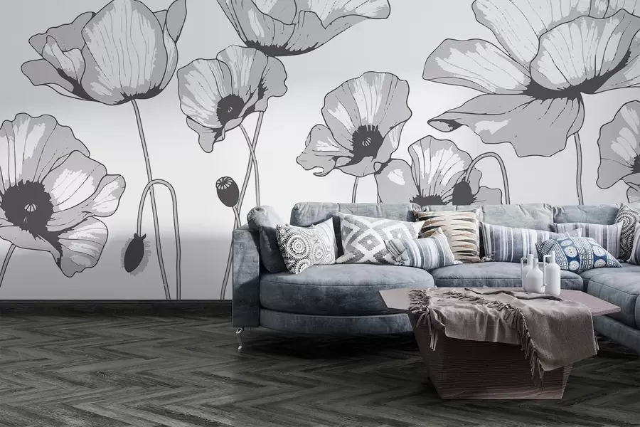 murales de pared Amapolas blancas y negras w02528