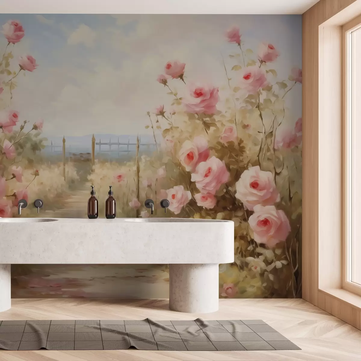 Murales de pared Jardín con rosas imitación de trazos de pintura w02590 murales de pared Jardín con rosas imitación de trazos de pintura w02590
