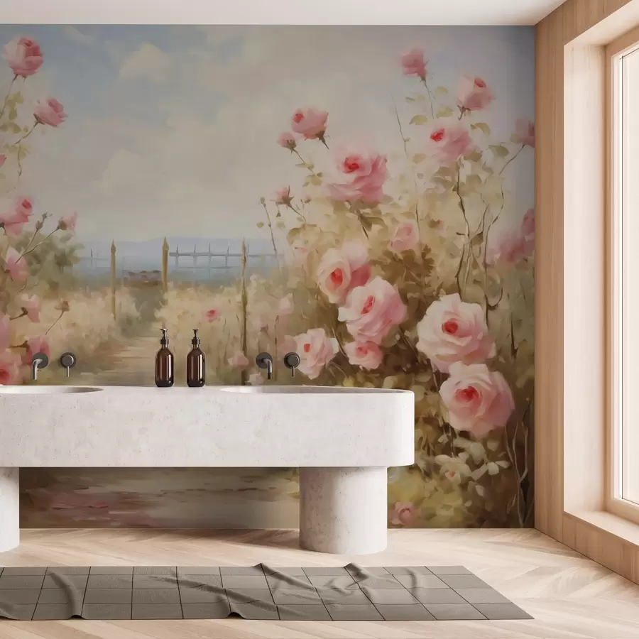 Murales de pared Jardín con rosas imitación de trazos de pintura w02590 murales de pared Jardín con rosas imitación de trazos de pintura w02590