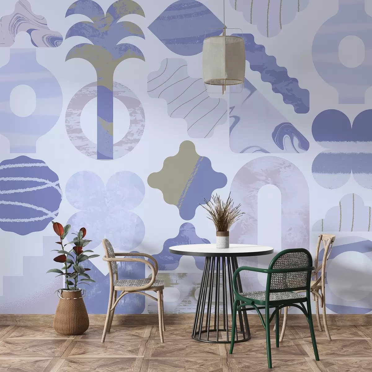 murales de pared varias formas interesantes, geometría moderna en tonos azules w02550v1