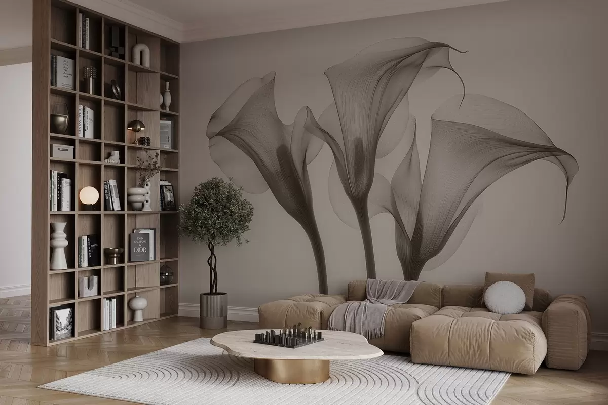 murales de pared flores transparentes de Zantedeschia en tonos beige  w02632
