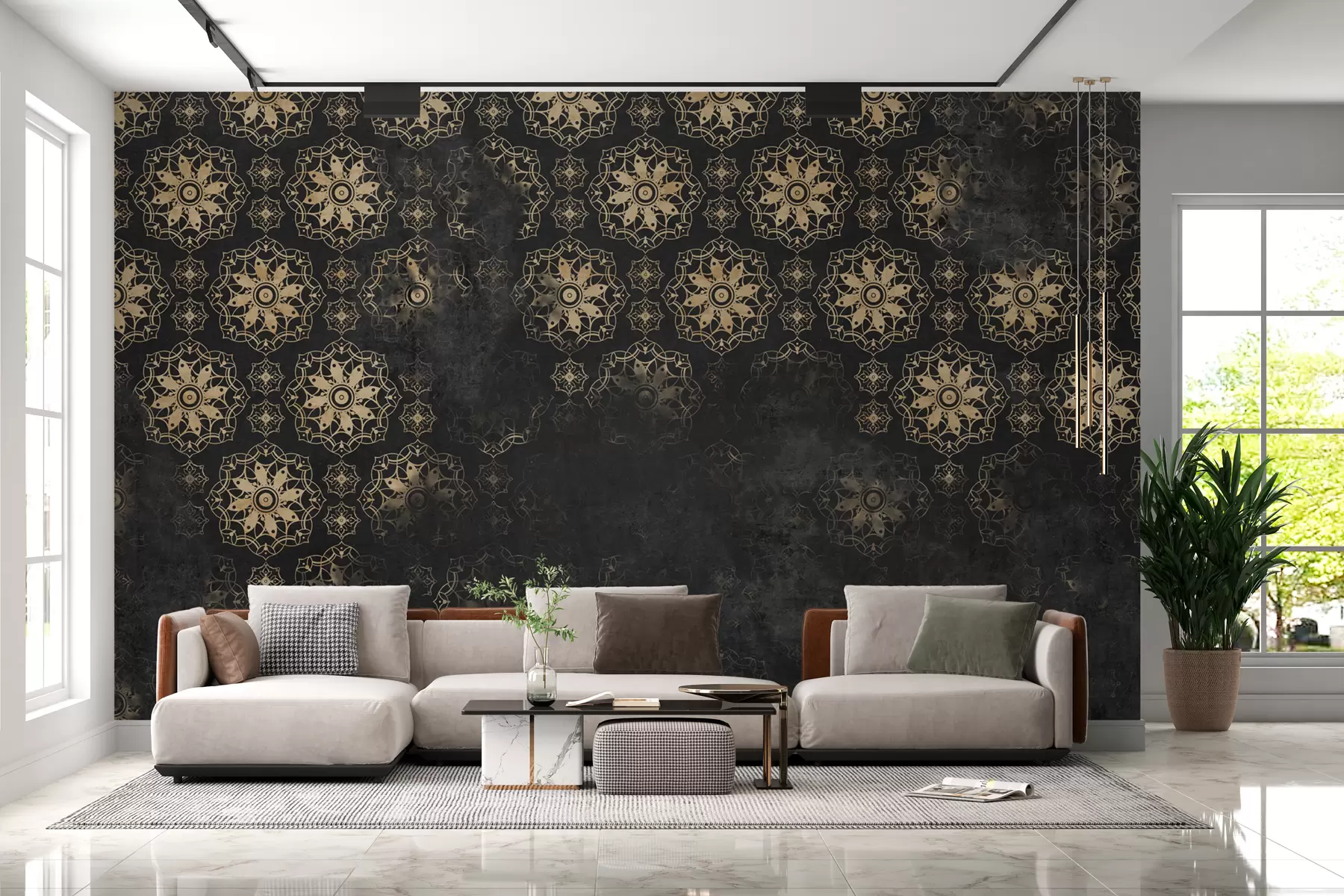 murales de pared Diseño vintage con elementos de mandala y efecto envejecido w02551