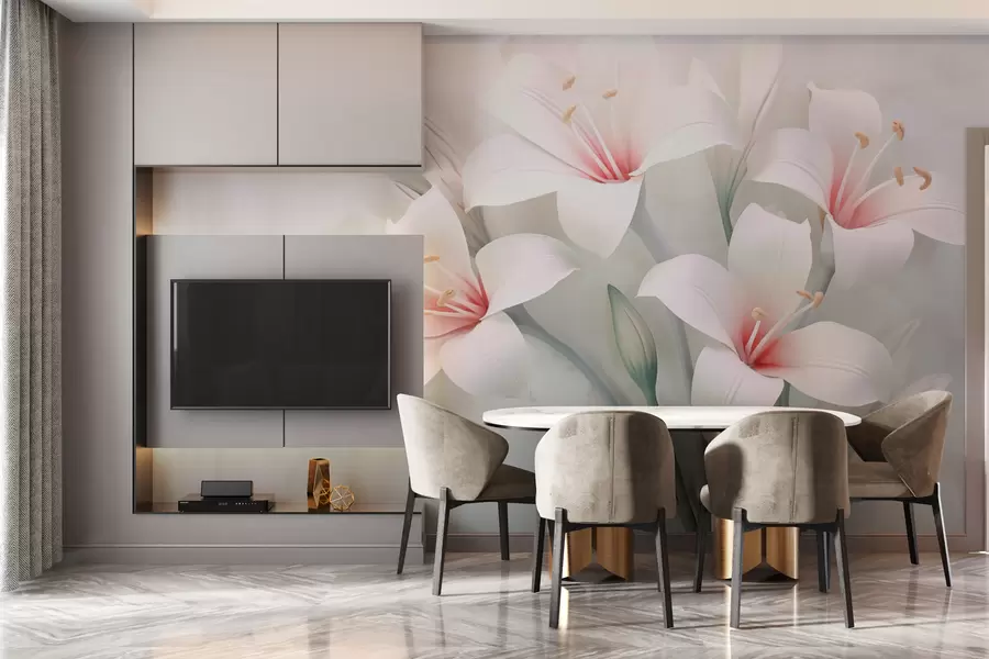 murales de pared Exquisitos lirios sobre fondo difuminado w02556