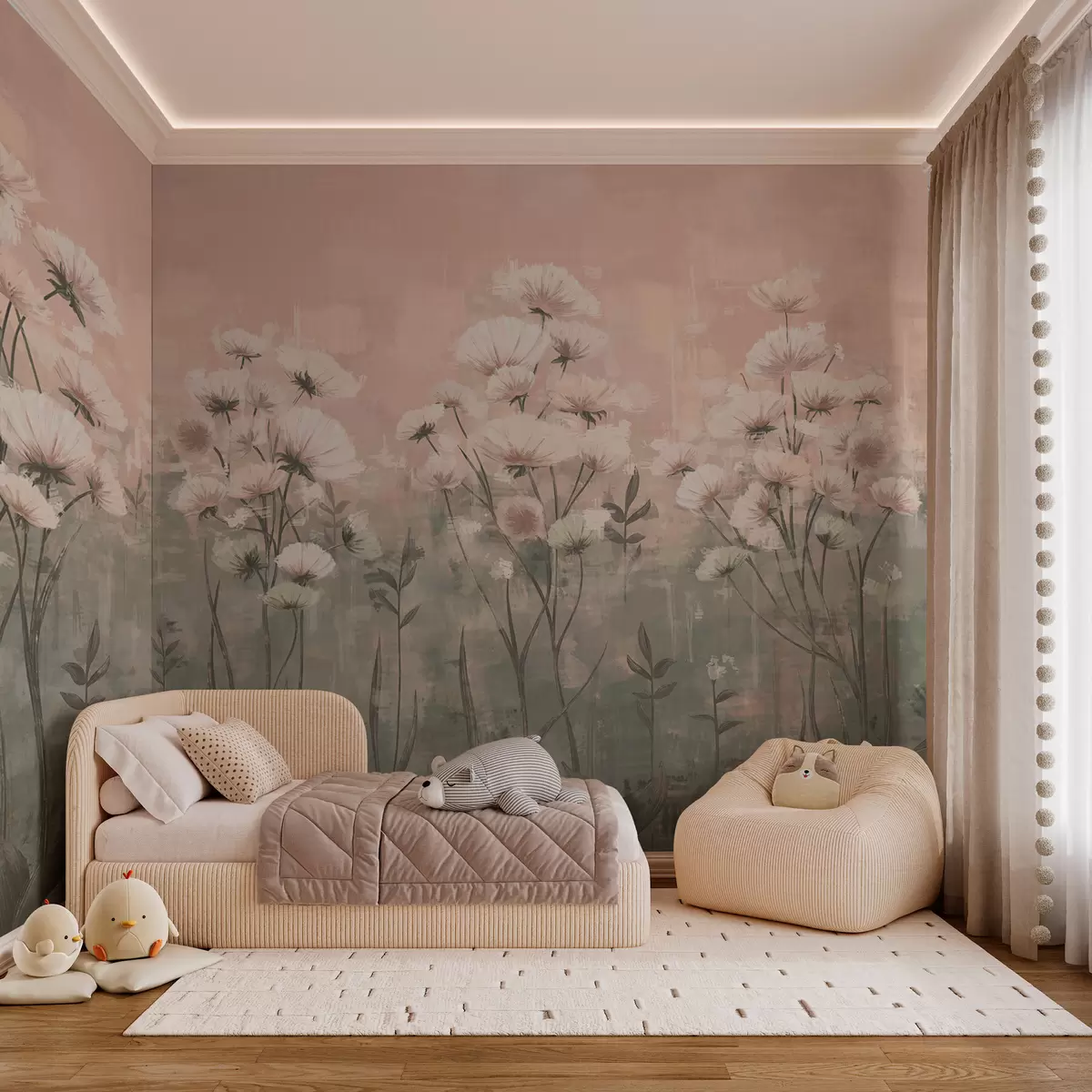 murales de pared Delicadas flores silvestres con efecto de pinceladas en rosa w02629
