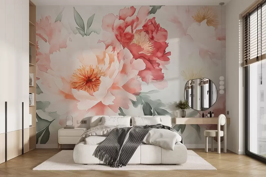 murales de pared Grandes y delicadas peonías de acuarela w08571