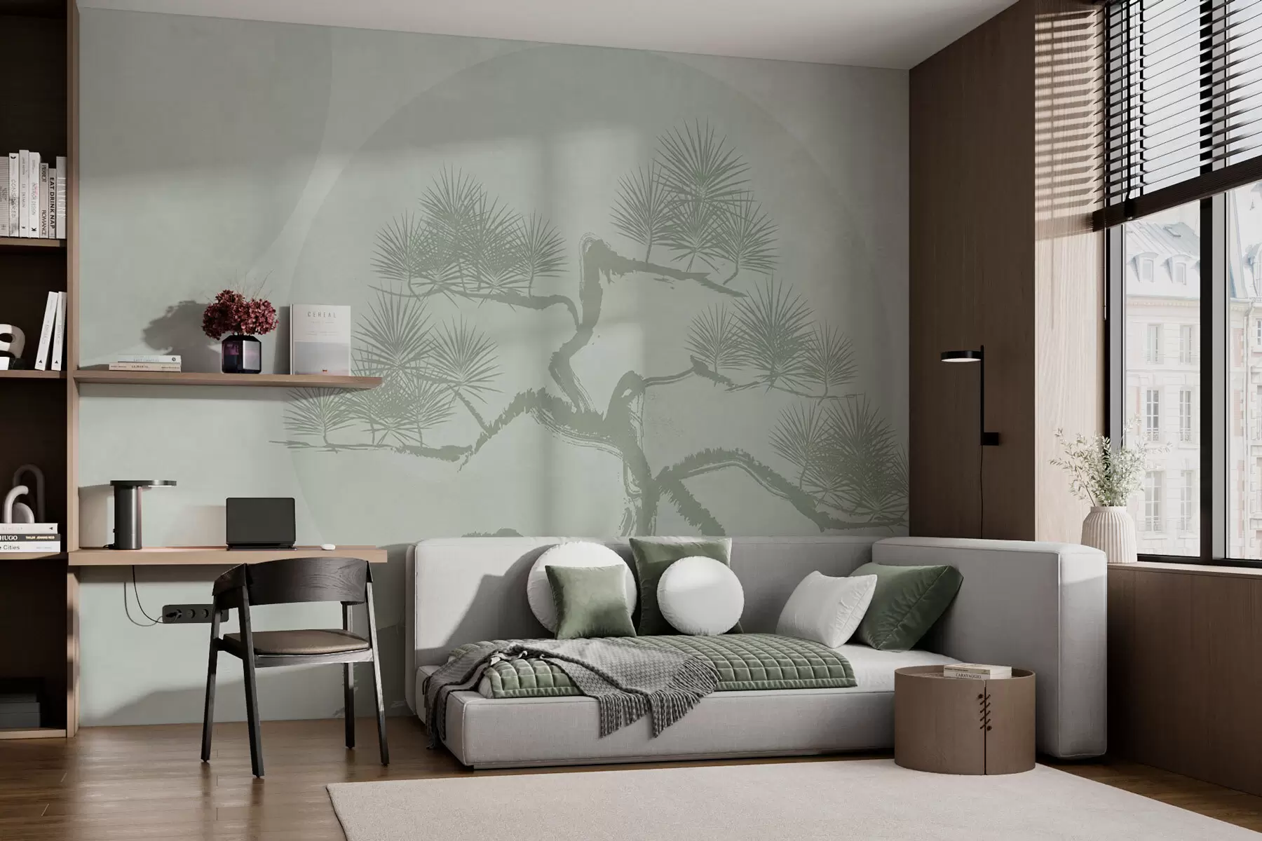 murales de pared Bonsai japonés minimalismo geometría grunge fondo w08556v2
