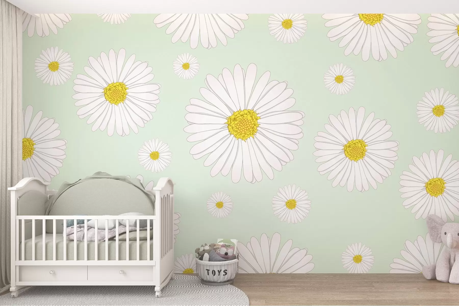murales de pared Margaritas brillantes sobre fondo verde w02652v2