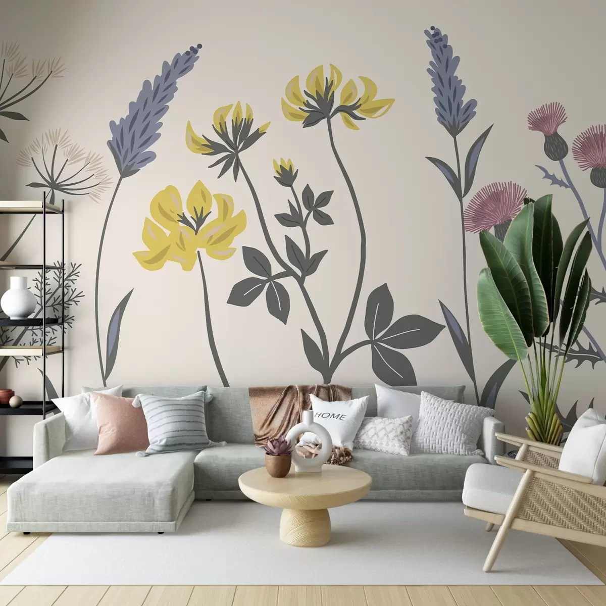 murales de pared Motivo floral en delicados colores w02654v1