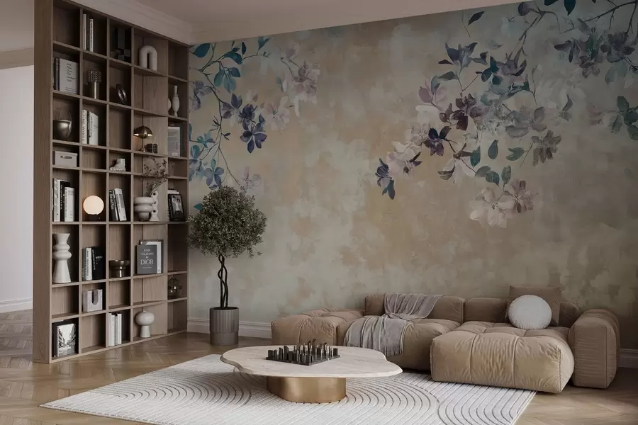 murales de pared papel pintado de estilo retro con ramas y flores w02686