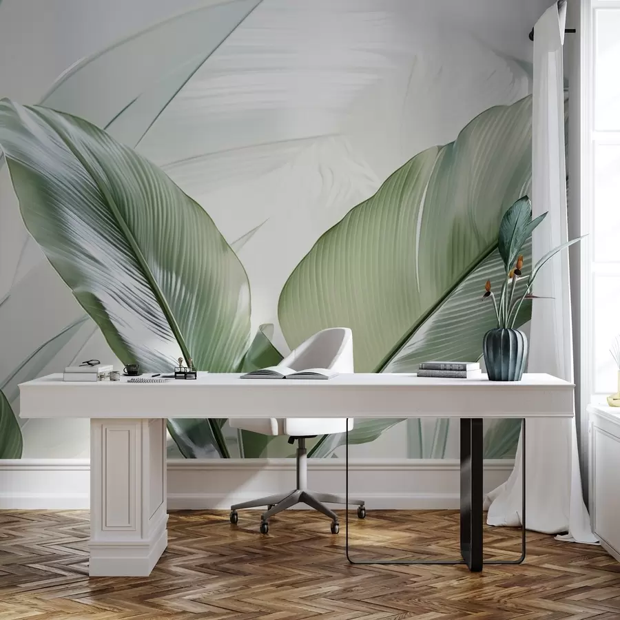 murales de pared Grandes hojas verdes w02679