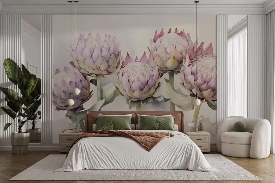 murales de pared Proteas suaves acuarela w08593v1