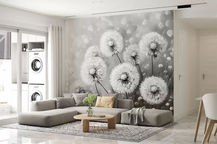 murales de pared Dientes de león aéreos sobre fondo monocromo w08594v1