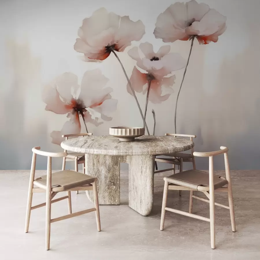 murales de pared Siluetas de amapolas imitación de acuarela difuminada w02708