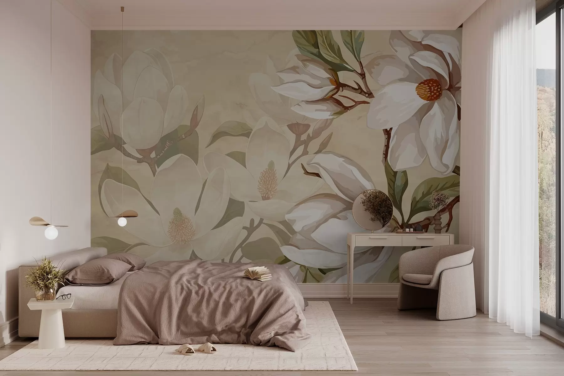 murales de pared Magnolias sobre fondo pastel w02694