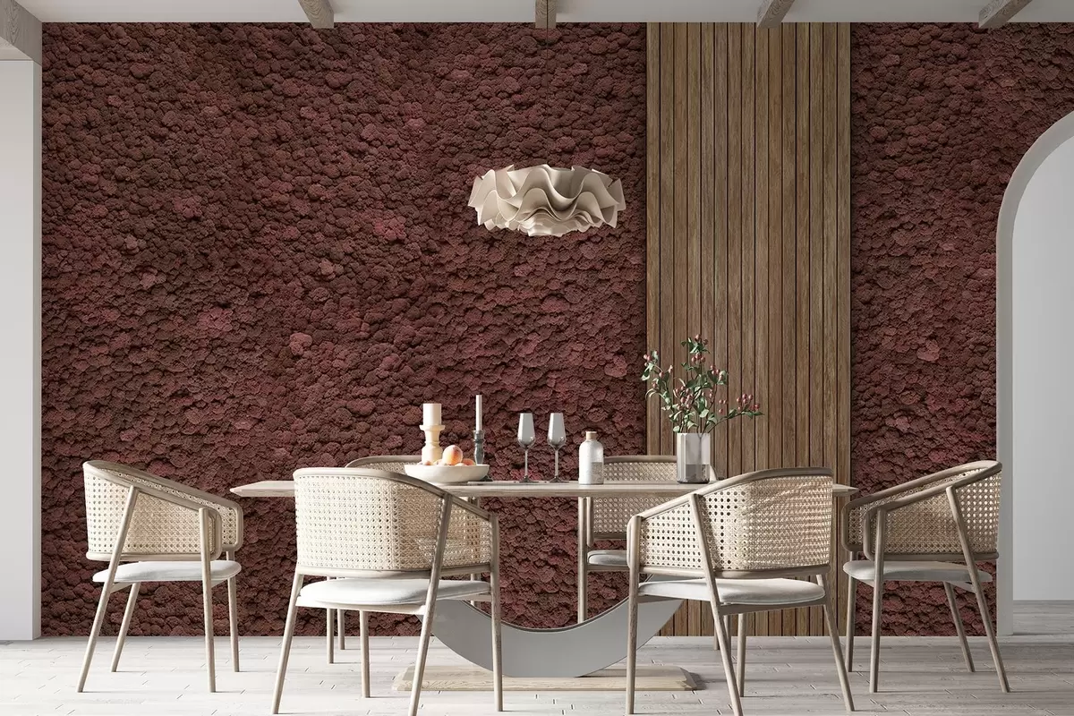 murales de pared Pared estilo musgo con panel de madera, exuberantes colores burdeos w02656v1