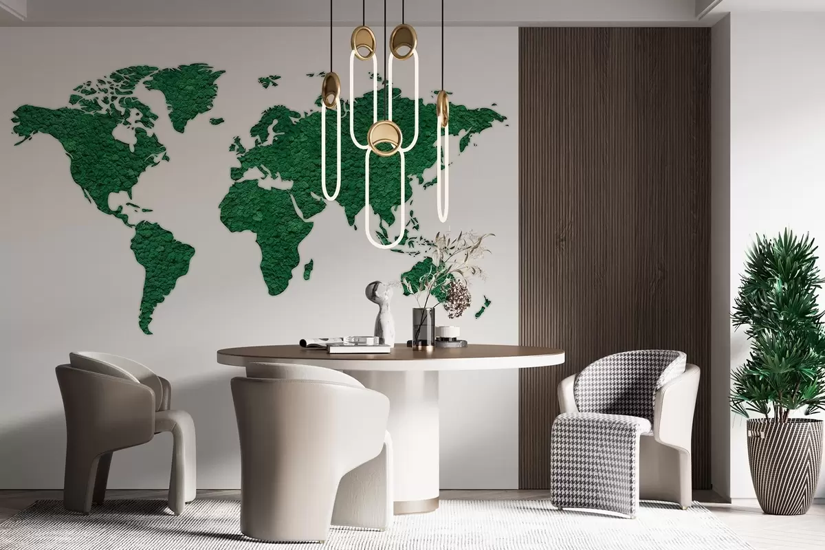murales de pared Mapamundi con musgo, naturaleza, exuberante paleta de colores verdes  w02657v2