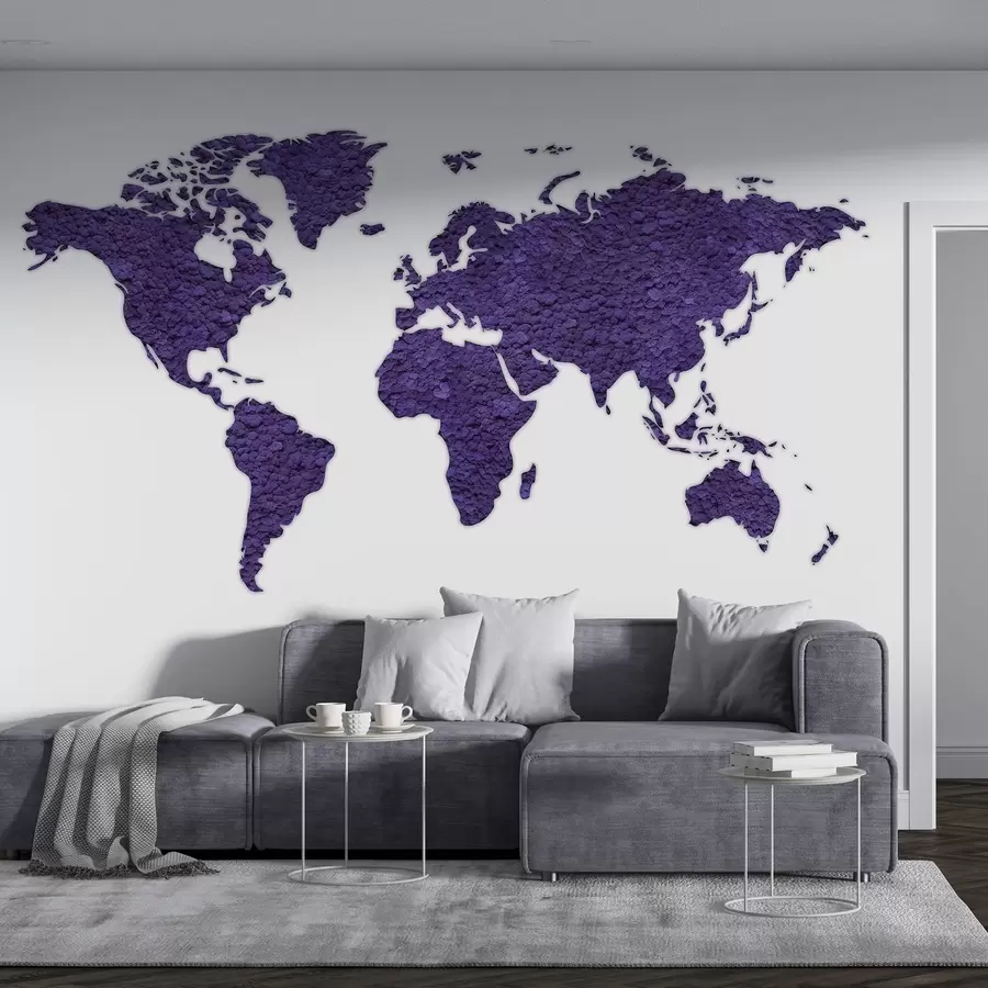 murales de pared Mapamundi con musgo, naturaleza, paleta de colores púrpura  w02657v3