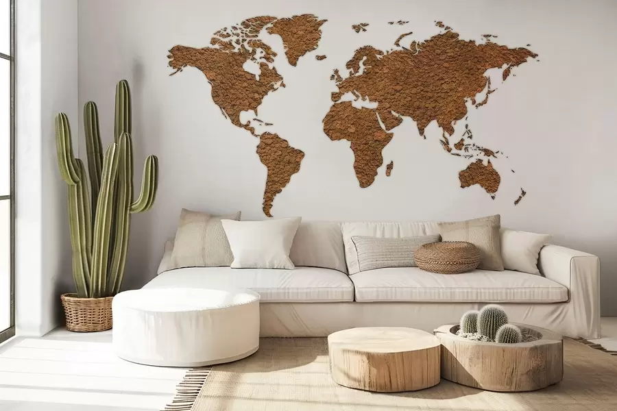 murales de pared Mapamundi con musgo, naturaleza, paleta de colores beige  w02657v4