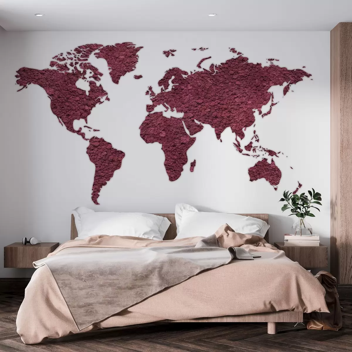 murales de pared Mapamundi con musgo, naturaleza, paleta de color burdeos  w02657v5