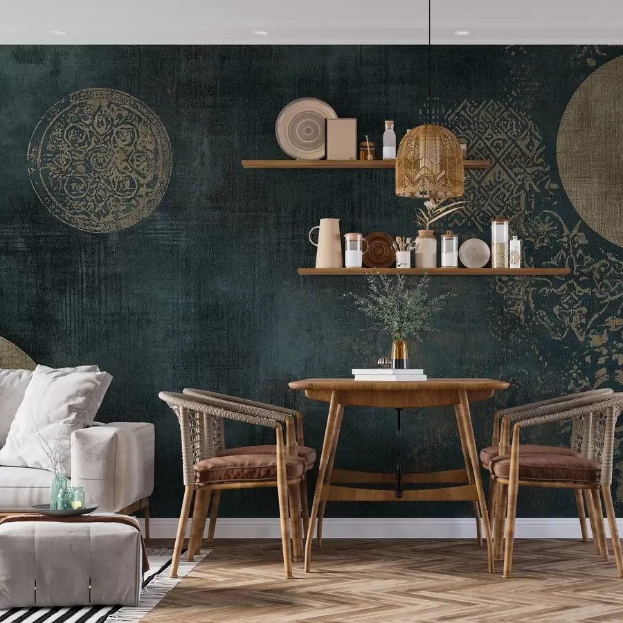 murales de pared Círculos amarillos sobre fondo oscuro envejecido w08628