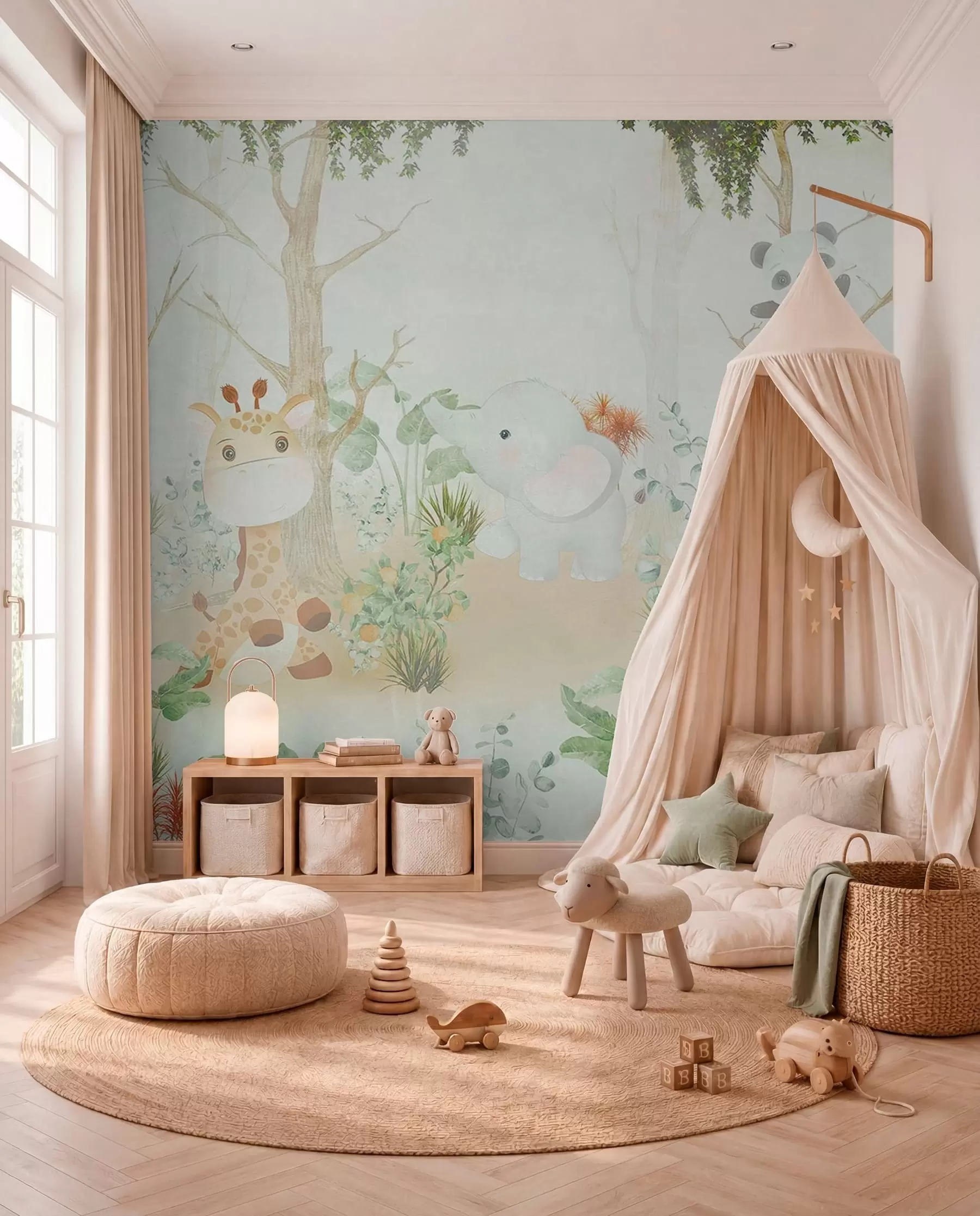 murales de pared Adorables animales explorando un apacible bosque u73879