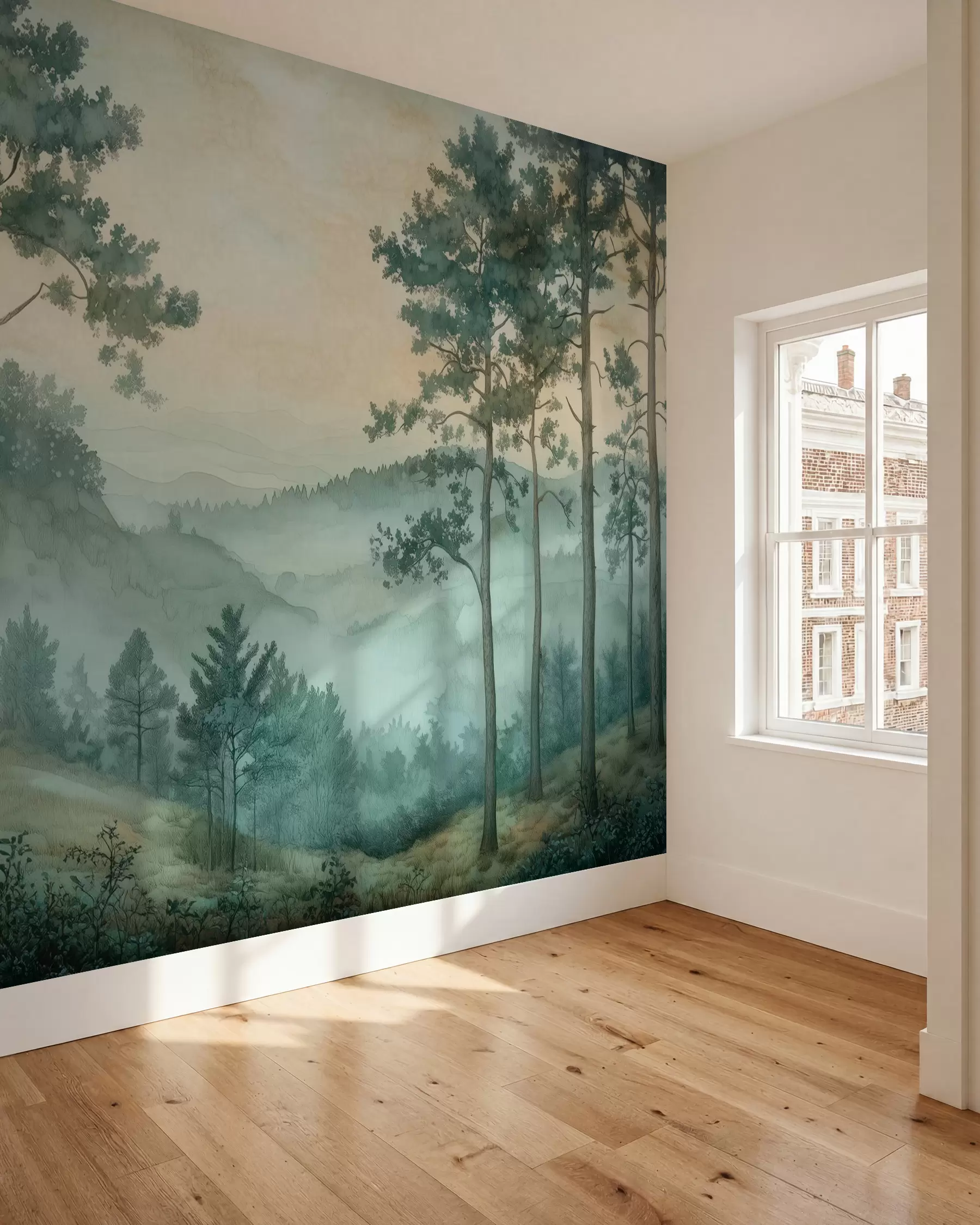 murales de pared panorama del bosque con colinas w02690