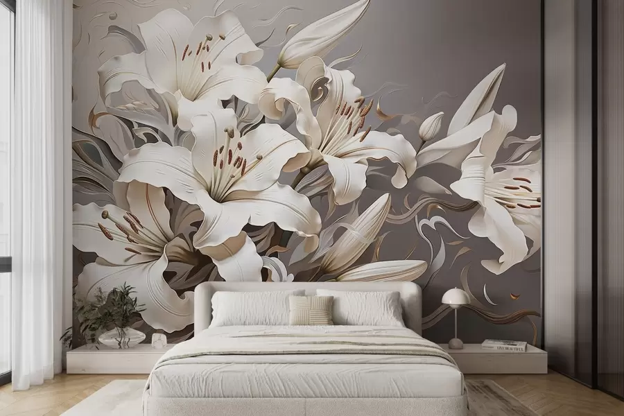 murales de pared Sofisticados lirios blancos en tonos pastel w08633v1