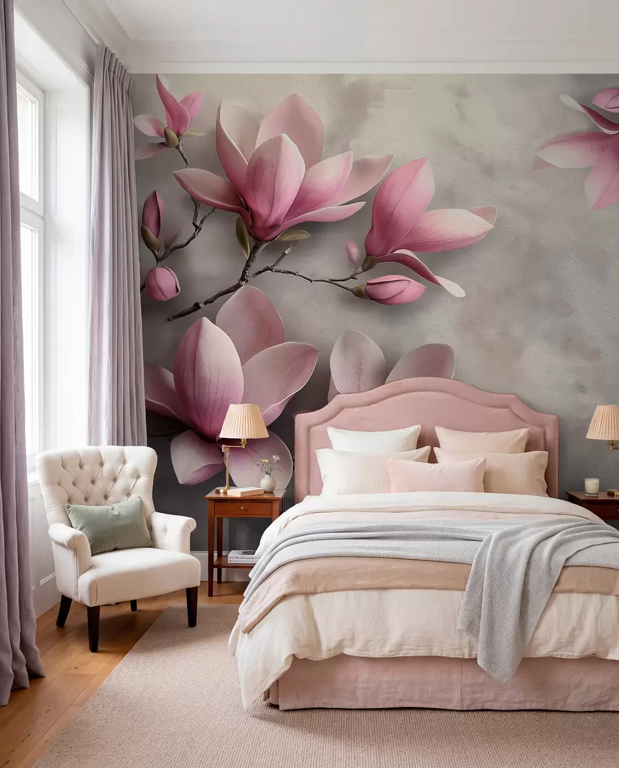 murales de pared Magnolia sobre gris w08636v1