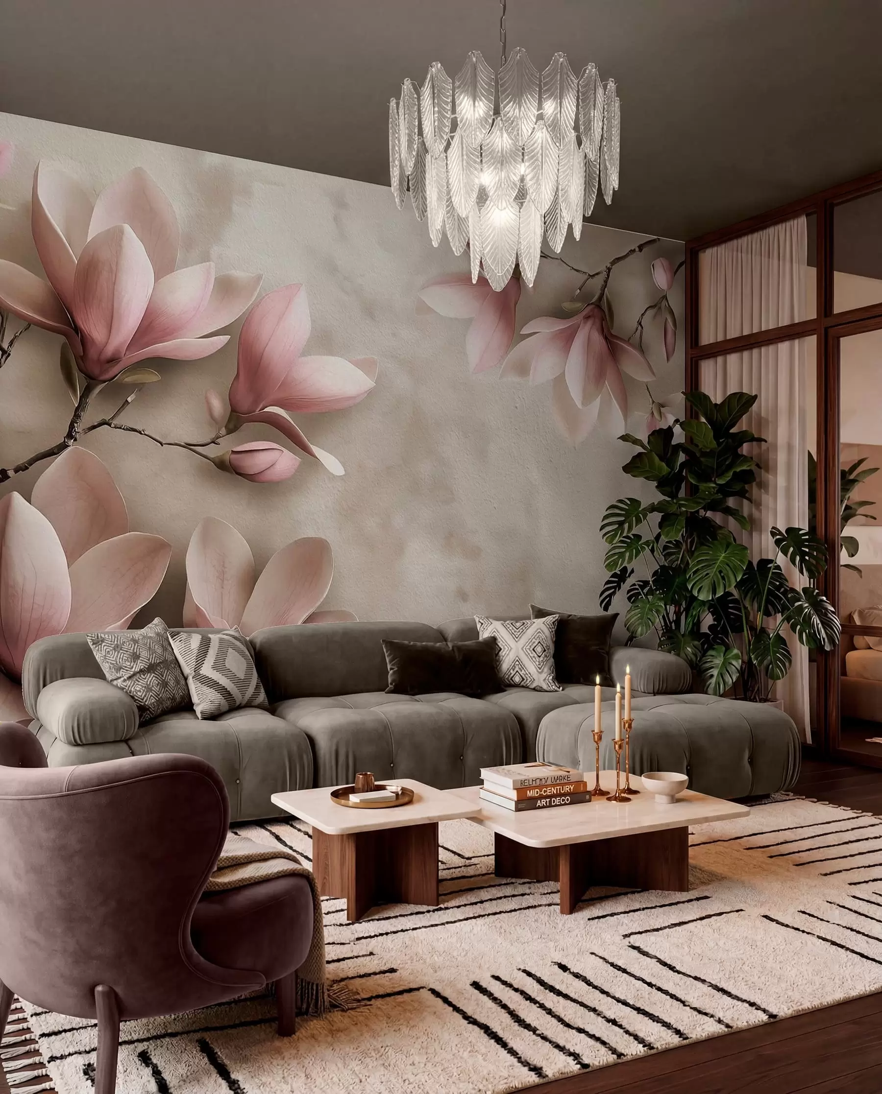 murales de pared Magnolia sobre gris pardo w08636v2