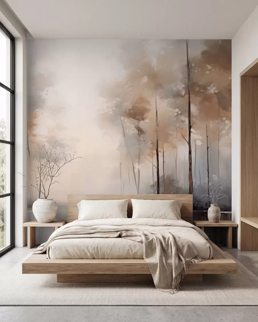 murales de pared Bosque brumoso junto al estanque w02758