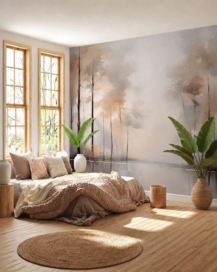 murales de pared Bosque brumoso junto al estanque w02758