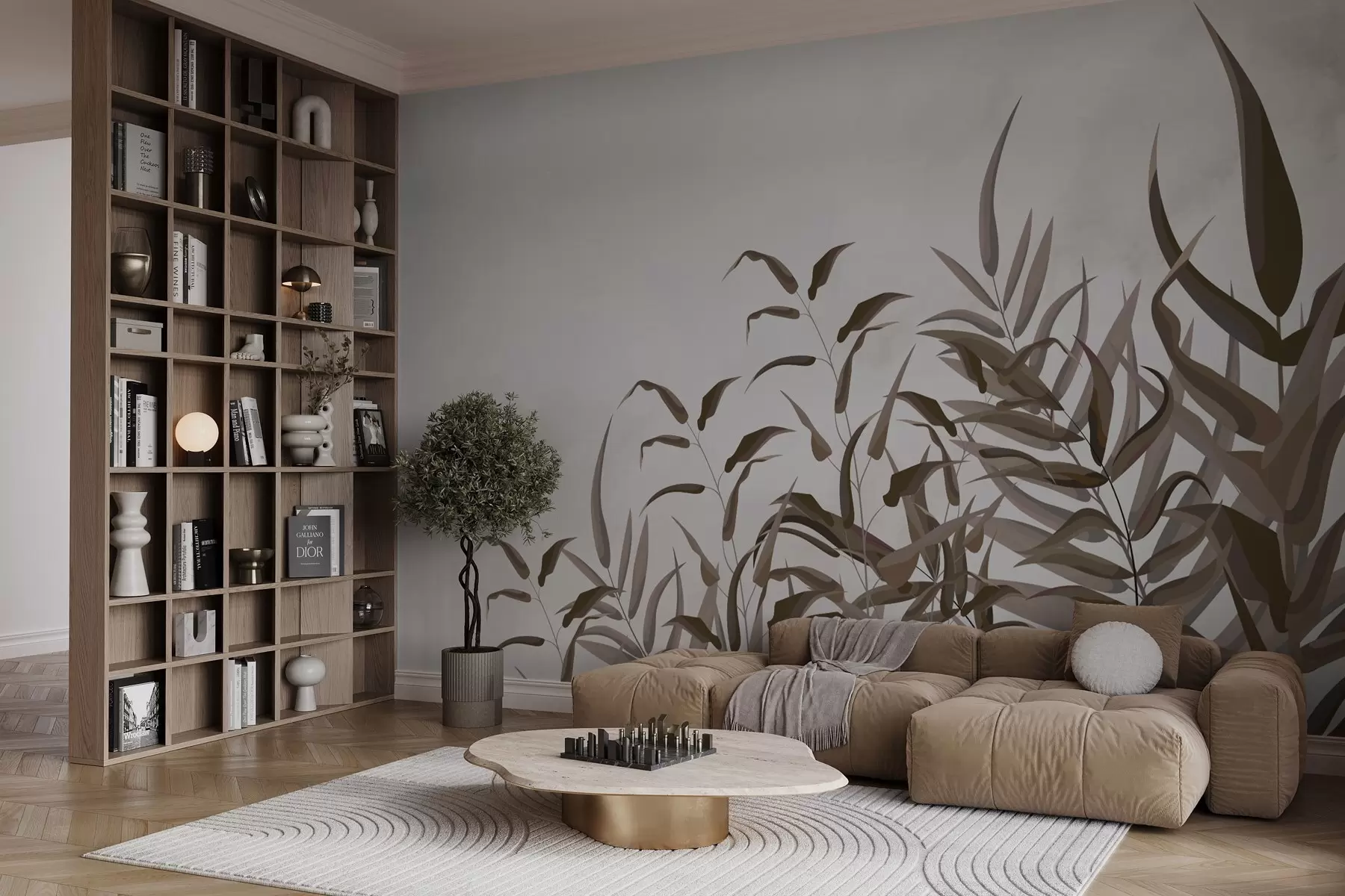 murales de pared hojas grandes marrones w02806