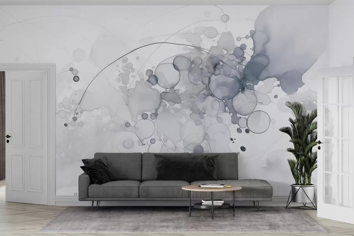murales de pared Arte abstracto fluido, estilo acuarela, colores grises w02746v1