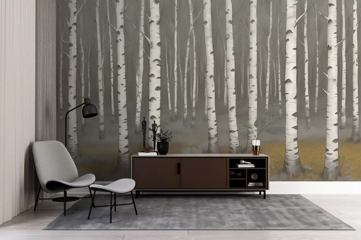 murales de pared Abedules de acuarela w02845v1